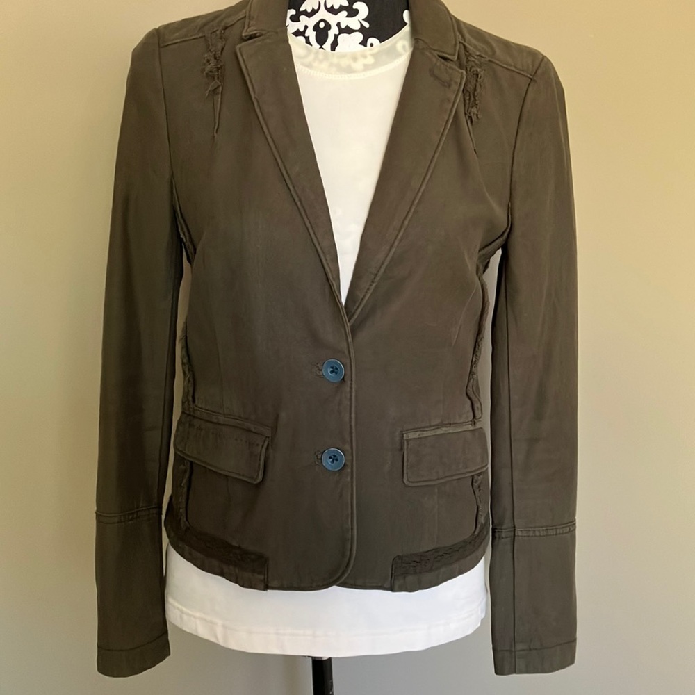 Anthropologie Hei hei brand army green blazer with distressed pleats